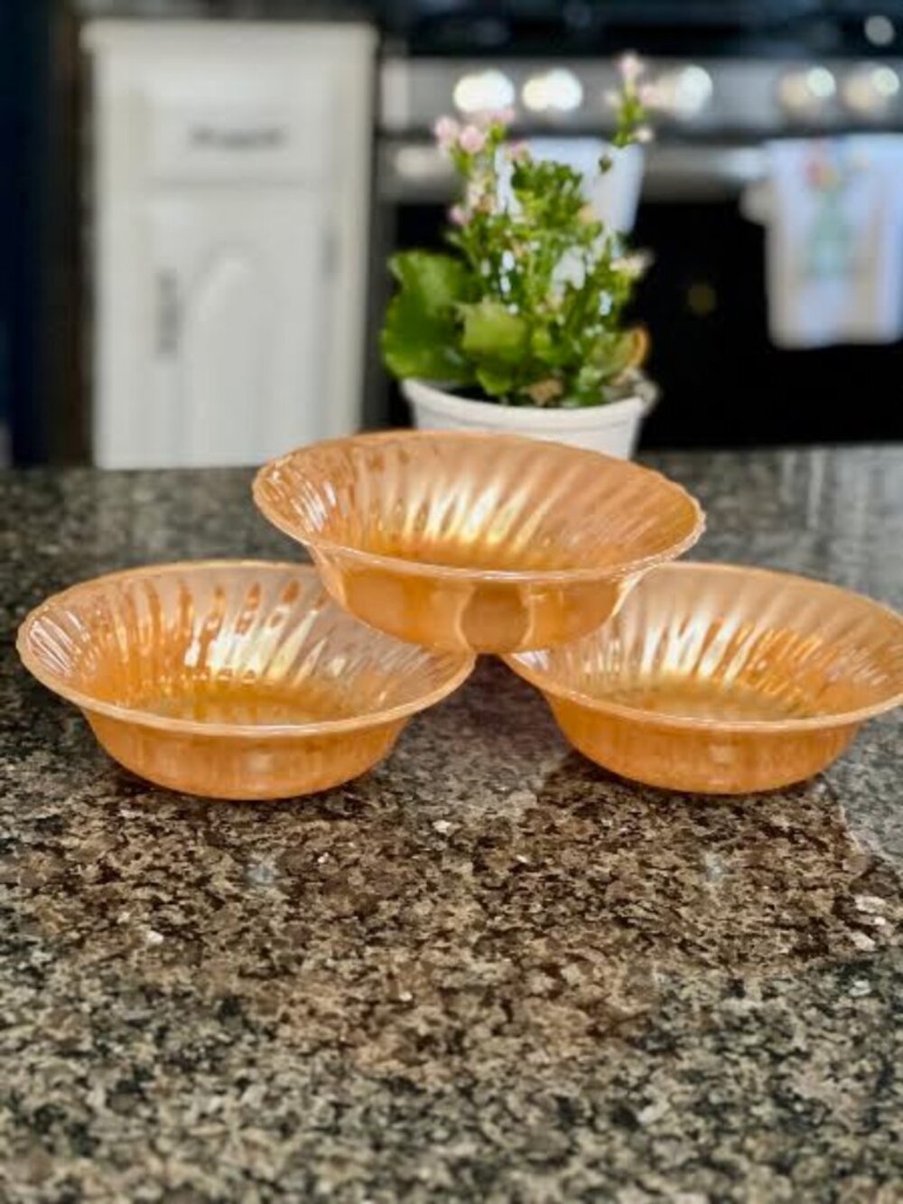 Vintage  3 Lustre Bowls Fire King Peach Anchor Hocking Dinnerware